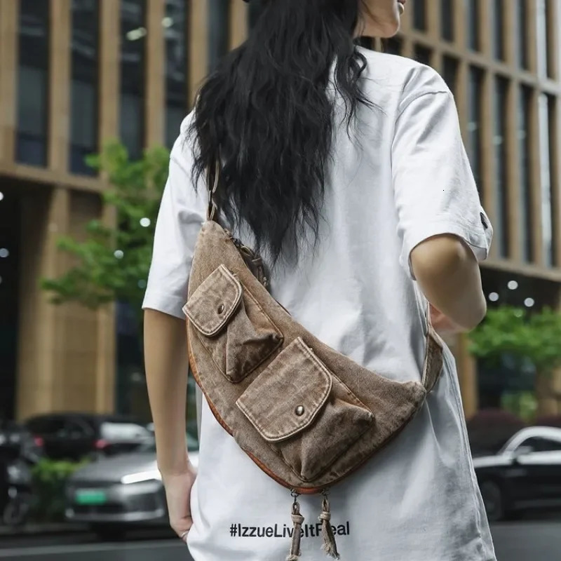 Denim Solid Color Product Waist Bag Zipper Neutral Style Simple Casual Chest Bag Soft Versatile Crossbody Bag 250623