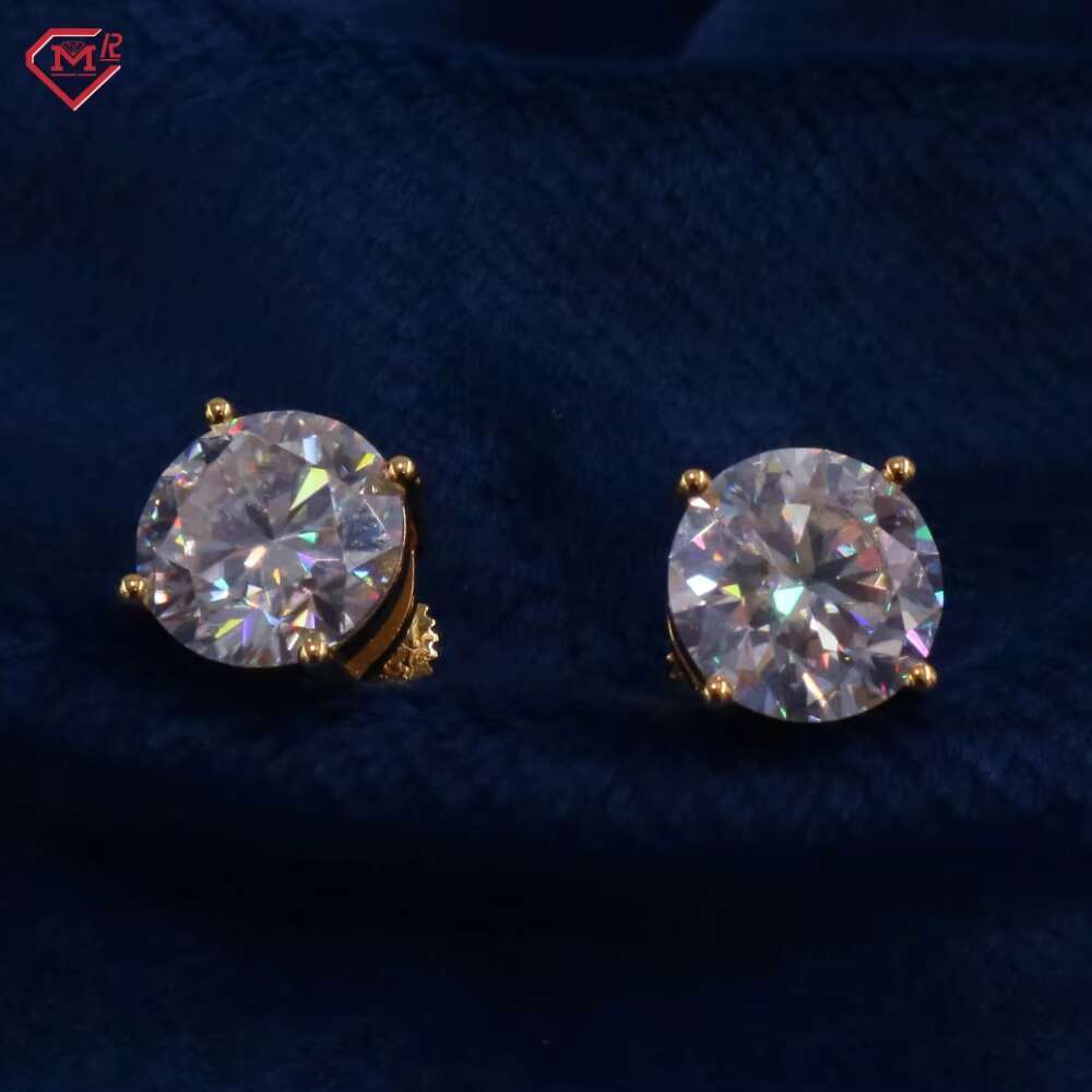 3-8MM Iced out S925 Silver 10K Gold Plated Luxury Moissanite Stud Earrings for Anniversary Party Gift