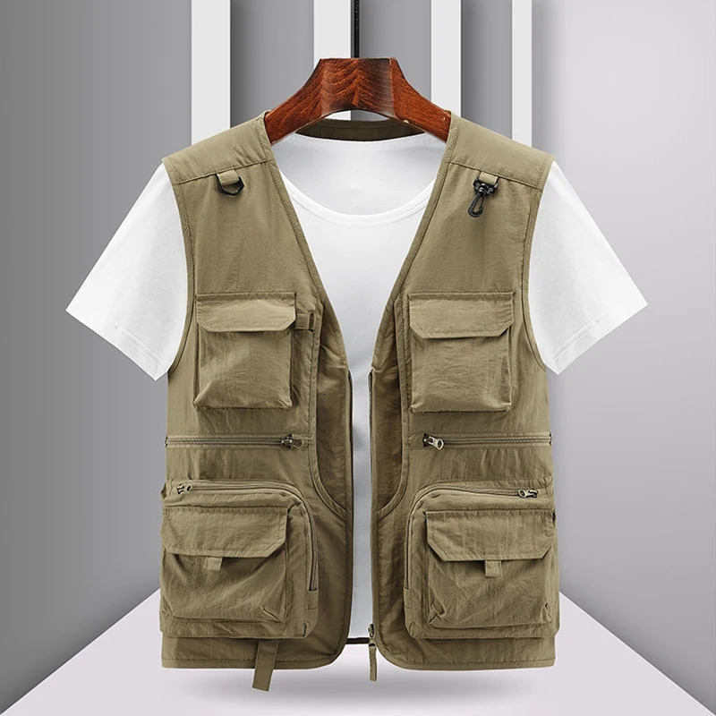 Spring Men Outdoor Casual Vest Men Solid Breathable Multi-Pocket Pography Fishing Vest Jacket High Quality Vest Man M-6XL 250617