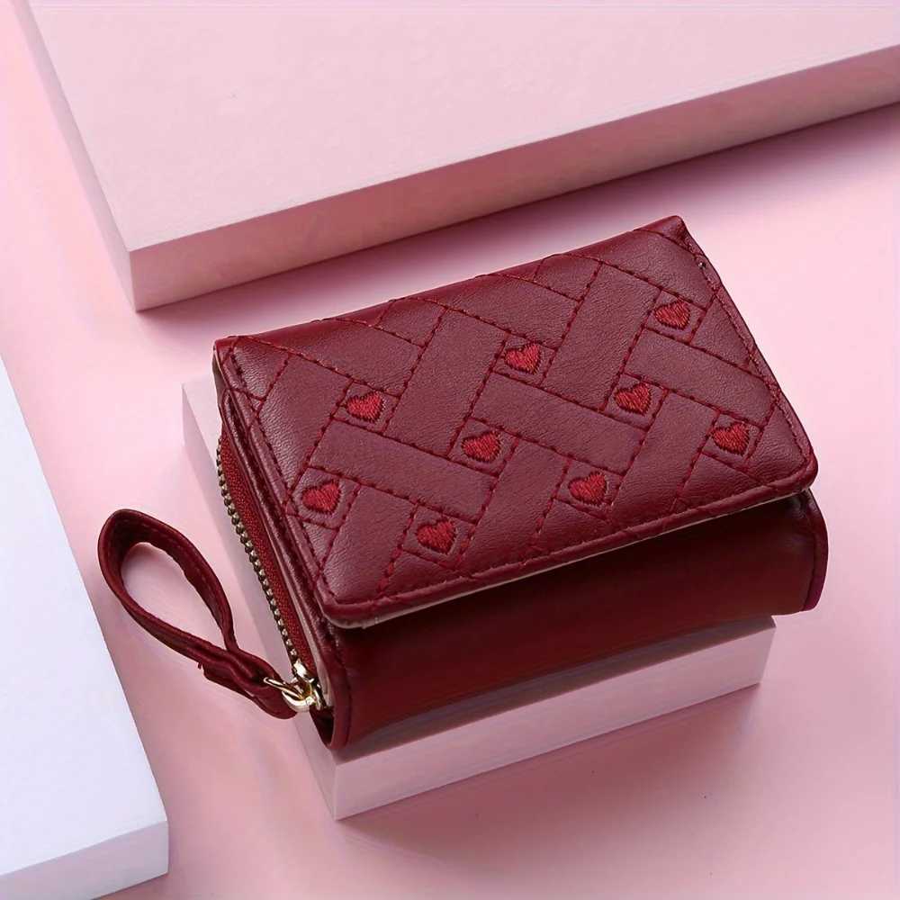 New Candy Color Fi Women Coin Purse Leather Solid Color Vintage Short Wallet Heart Hasp Ladies Girls Card Holder Clutch BagXJ250624