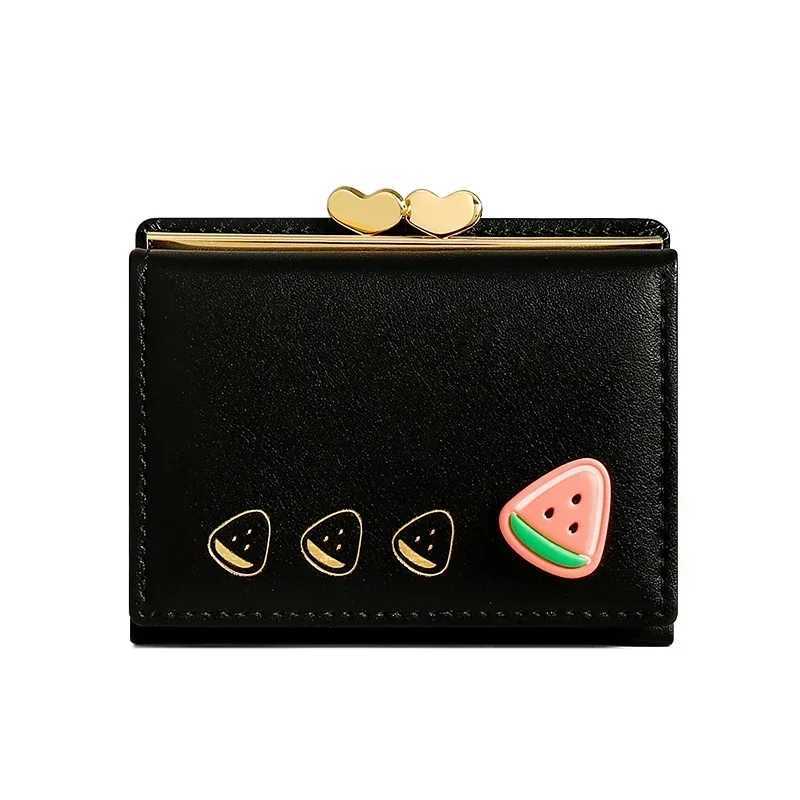 Cute Small Leather Pocket Wallet for Women Fruit Print Bifold Coin Purse Ladies Mini Short Purse Mey Card Holders Cluh Bags XJ250624