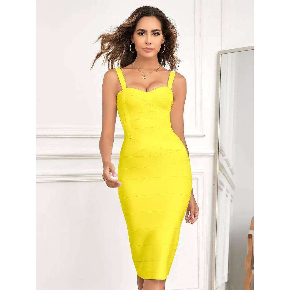 BEAUKEY Sexy Vintage Quality Evening Yellow Bandage Women Summer Blue Midi Cross Dress Bodycon Party Ladies Vestidos