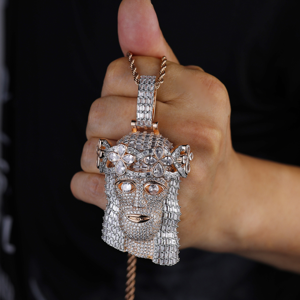 sdzstone 2025 NEW Jesus Head Necklace Pendant Hip Hop Zircon Gemstone Men's Charm Christian Jesus Facial Personalized Pendant Accessory