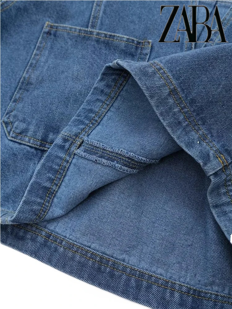 TRAF Womens Pocket Decoration Loose Denim Suit Casual Lapel Short Shirt Asymmetric Skirt Versatile Two Piece Set 250614