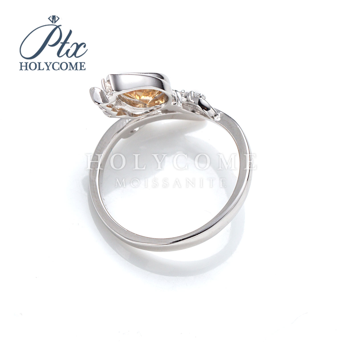 New Arrival Sterling Silver 925 Premium Jewelry Fashion Blossom Bow Ring with Champagne Color Flower Design Moissanite Diamond Ring for Women