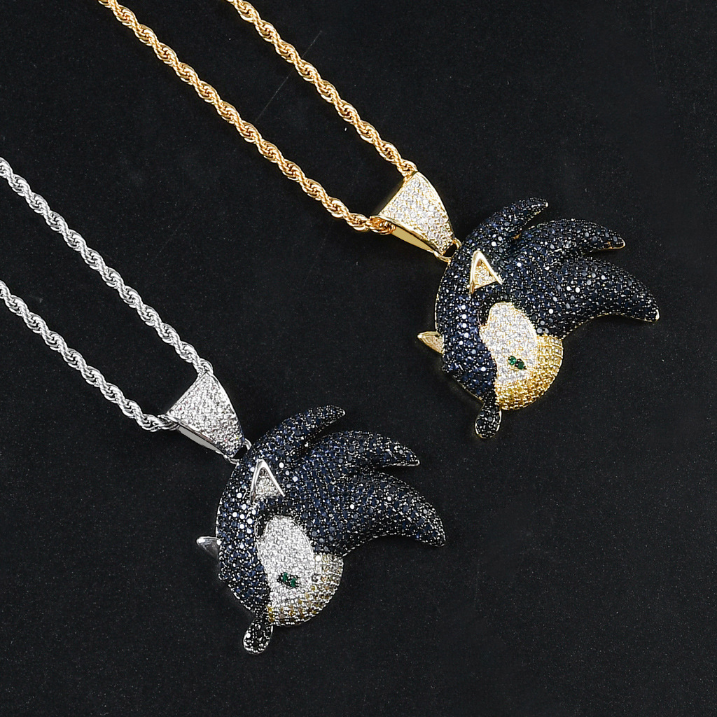 Luxury Moissanite Necklace Blue Diamond Flying Fish Sprite Pendant Iced Out Trendy Men Jewelry Pass the diamond tester