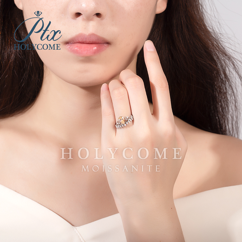 S925 Sterling Silver Women's Ring Elegant Ins Style Simple Champagne Pear Moissanite Diamond Hot Selling Fashion Jewelry Gemstone Ring