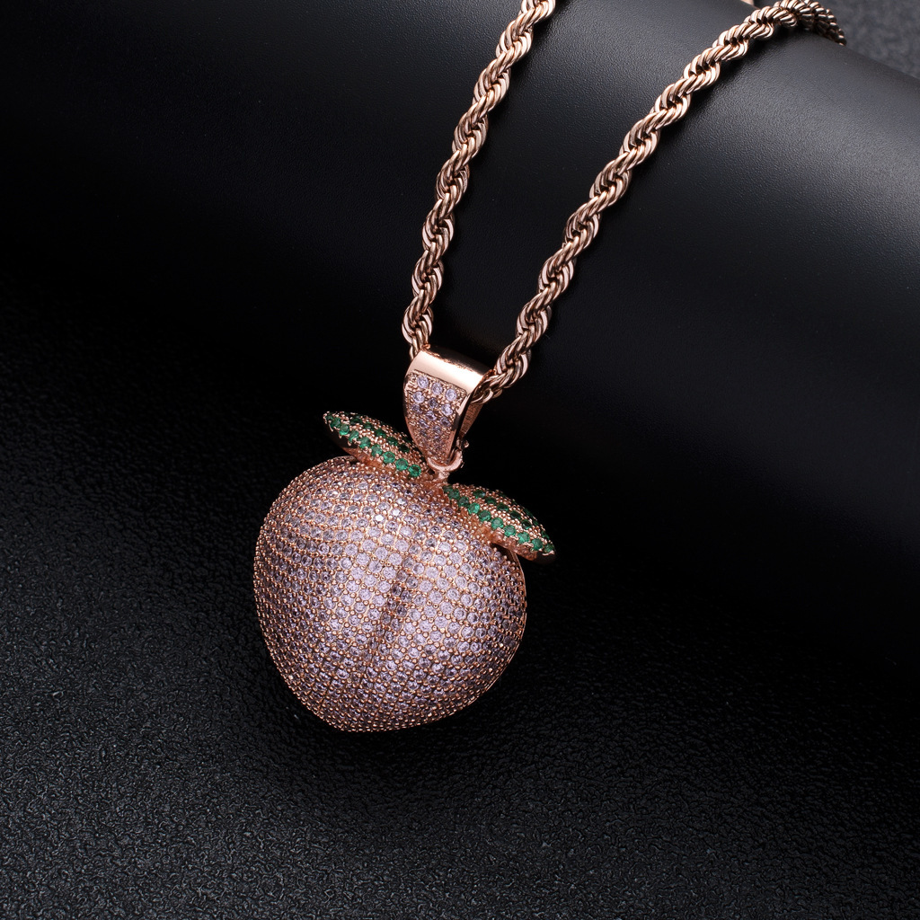Luxury Moissanite Jewelry Hip Hop Iced Out Pink Peach Pendant Pink Nightclub Style Unisex Peach Pendant Pass the diamond tester