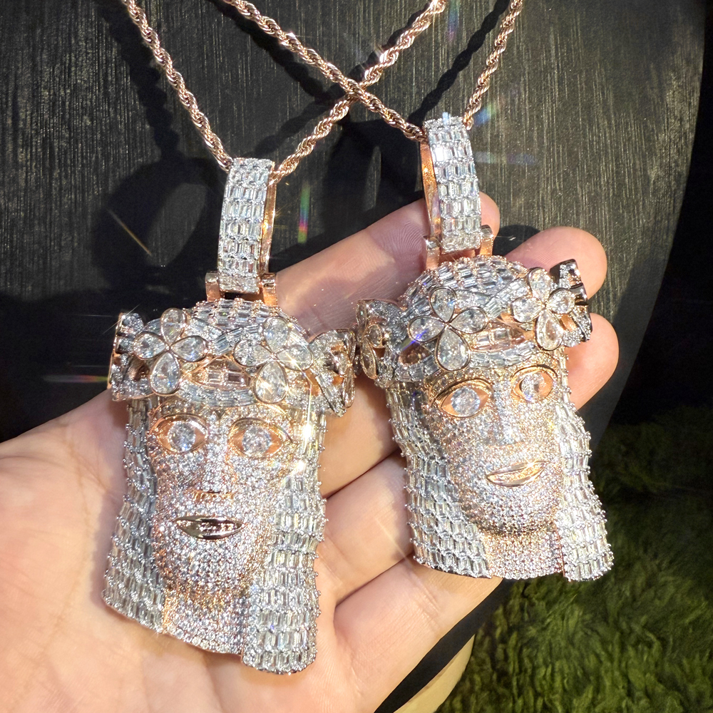 sdzstone 2025 NEW Jesus Head Necklace Pendant Hip Hop Zircon Gemstone Men's Charm Christian Jesus Facial Personalized Pendant Accessory