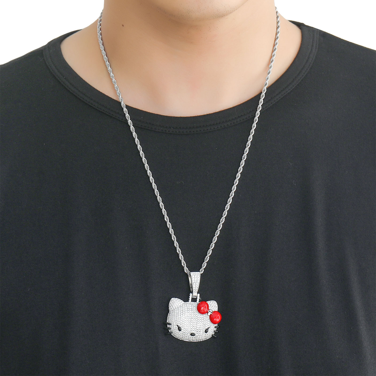 Moissanite Jewelry Cute Cartoon Cat Iced Out Pendant Gold Hip Hop Style Trendy Women's Labubu Choker Necklace Pass the diamond tester