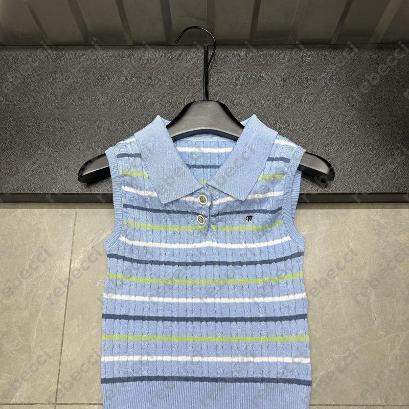 Polo collar contrasting vest tank top new slveless versatile tops summer round neck striped knit shirt contrasting short slved shirts CSD2506241 L2507