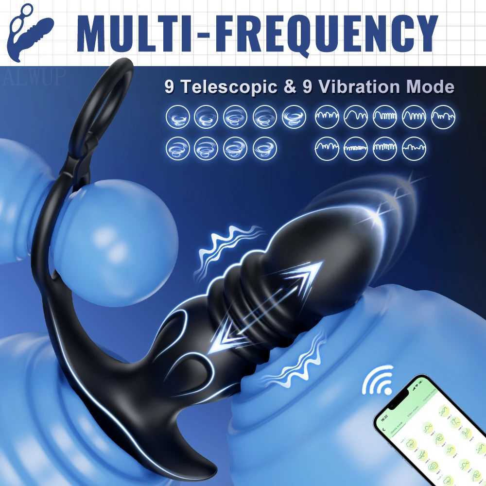 APP Control Thrusting Prostate Massager for Men Telescopic Anal Vibrator for Gay Butt Plug Cock Ring Adult Goods Sex Toy for Men W250624