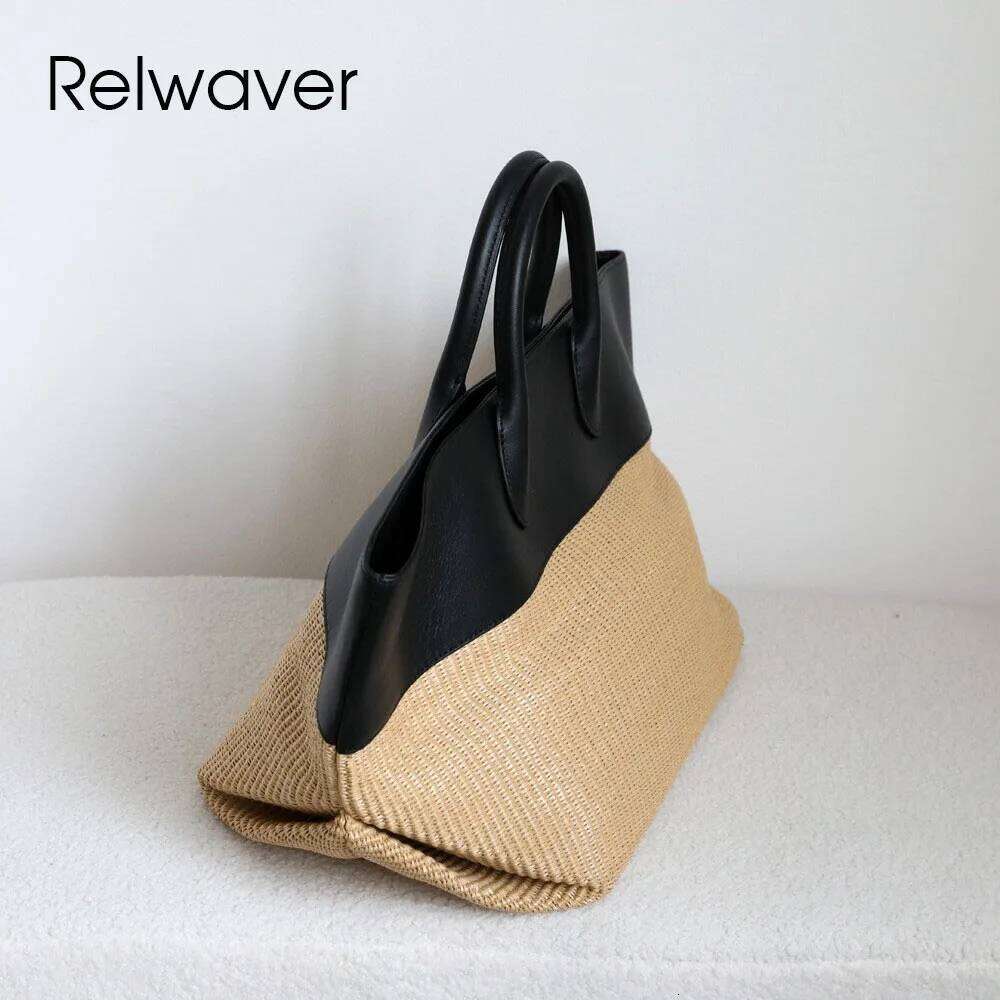 Luxury Designer bags Relwaver tote bag genuine leather straw weaving women handbags 2025 autumn winter fashion folding commuting ladies trapeze