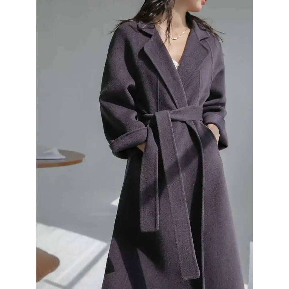 LANMREM Double Sided Cashmere Coat For Women Medium Knee Length Loose Woolen Coats Female 2024 Fashion Autumn Winter 2DA8106