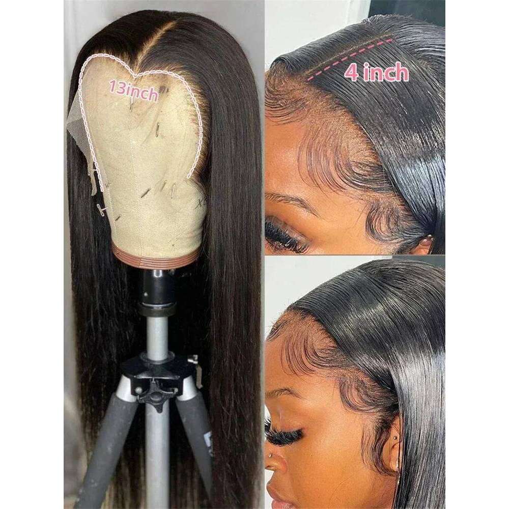 40 50 Inch 200 Density Frontal Wig For Black Women Brazilian Human Hair 5x5 Bone Straight HD Transparent Lace Front Wigs