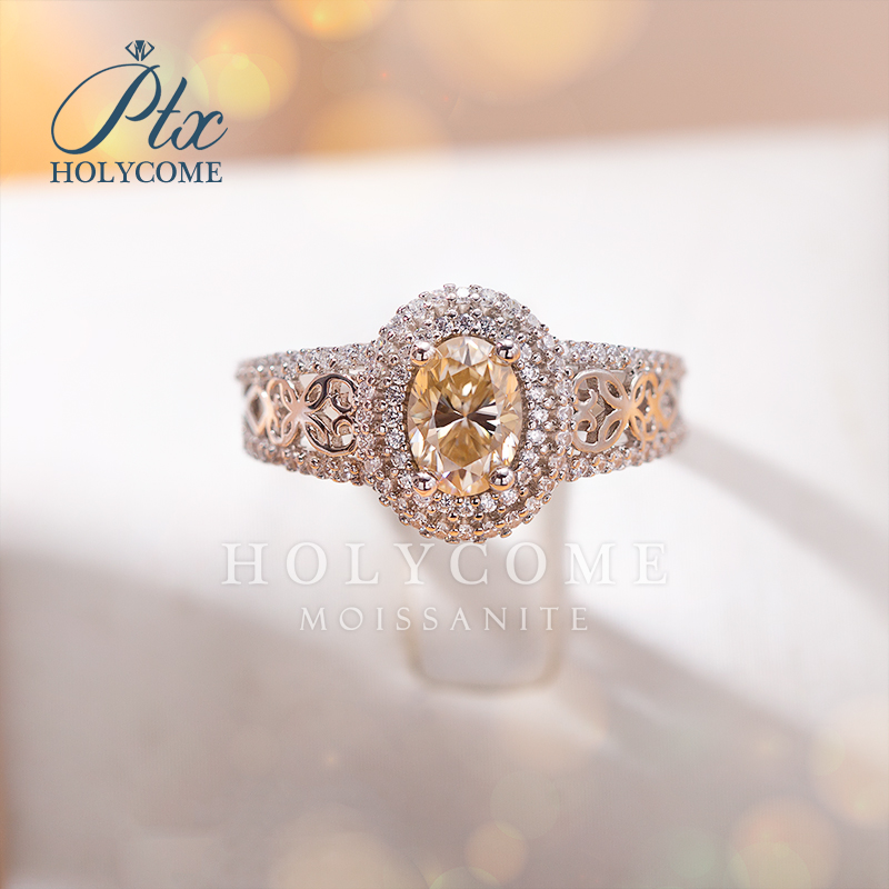 Fashion Real S925 Sterling Silver Fine Wedding Jewelry Champagne Moissanite 1ct Design Diamond Rings S925 Silver Party Gift Ring for Girls