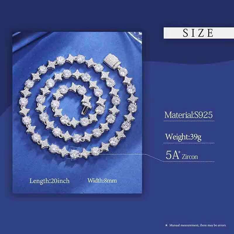 Hip-hop D Color Iced Out Moissanite Diamond Tennis Chain Necklaces For Women Men with Certificate 925 Sterling Silver Neck Chain