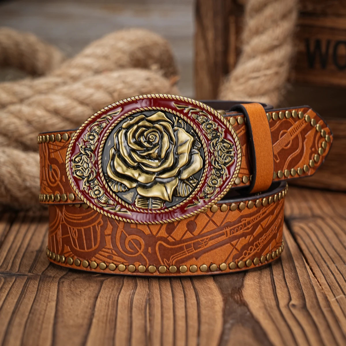 Men WomenWesternCowboyPU LeatherBelts Vintage horse Belt Floral Engraved Buckle for Jeans 250616
