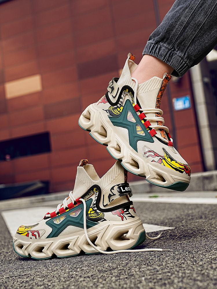 2427-New Tank Sole Sports Men's Running Shoes Fly Woven Mesh Breathable Men's Basketball Sneakers Anti-Slip Running Shoes Breathable Walking