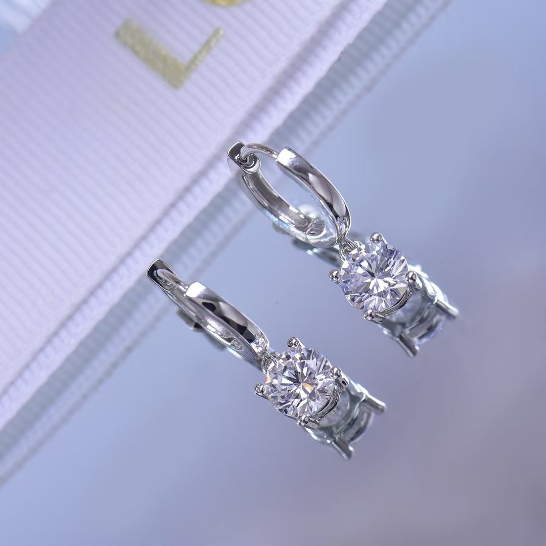 Moissanite Stud Earrings with Four-Claw Setting | 925 Sterling Silver Plated White Gold | Ultra Sparkle & Trendy Design