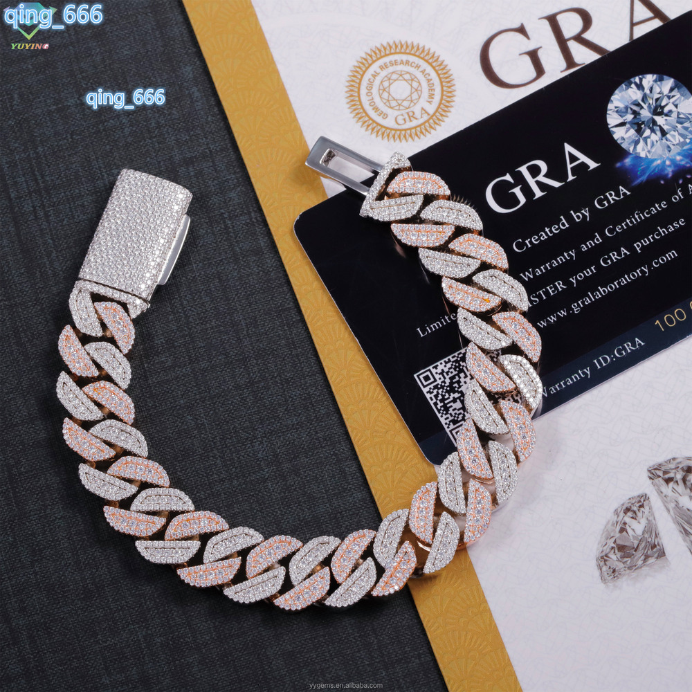 Hot Sale 2 Tone color Moissanite Bracelet 13mm S925 Silver Hip Hop Rapper Bracelet VVS Moissanite Diamond Cuban Bracelet