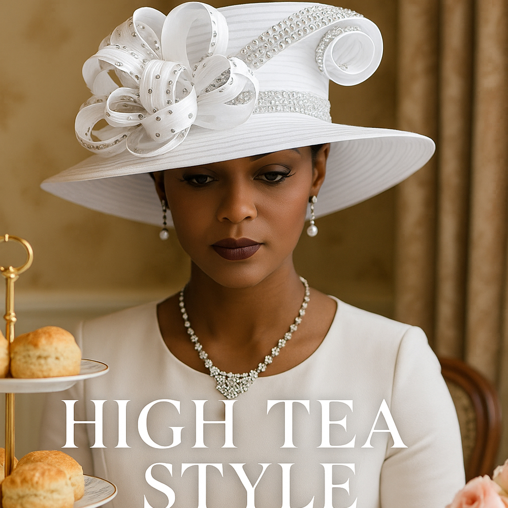 Elegant White Church Hat for Women - Wide Brim Derby Hat with Rhinestone Ribbon Bow, Ideal for Weddings, Tea Parties, and Sunday Service SD724