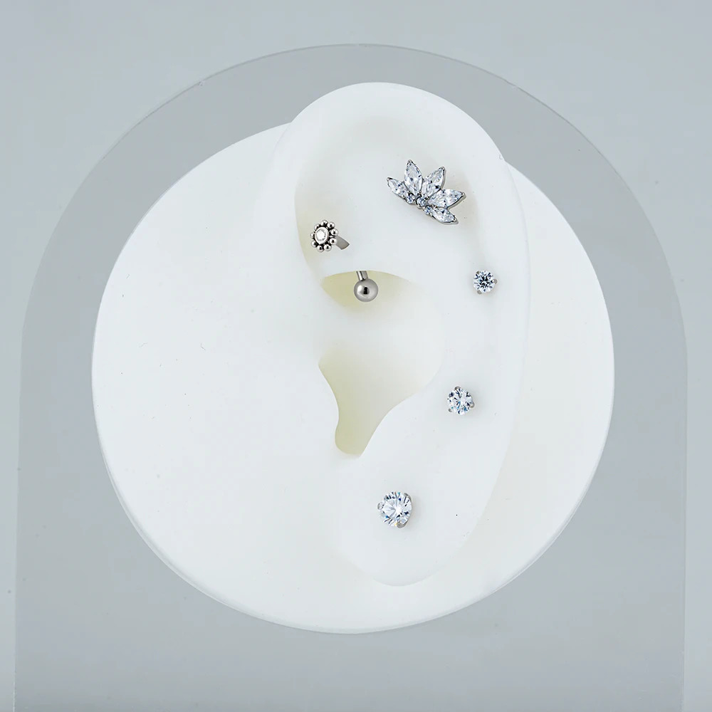 Right Grand ASTM 36 Mini CZ Flower Rook Earring 16G Curved Barbell Labret Stud Eyebrow Cartilage Tragus Body Piercing 250613