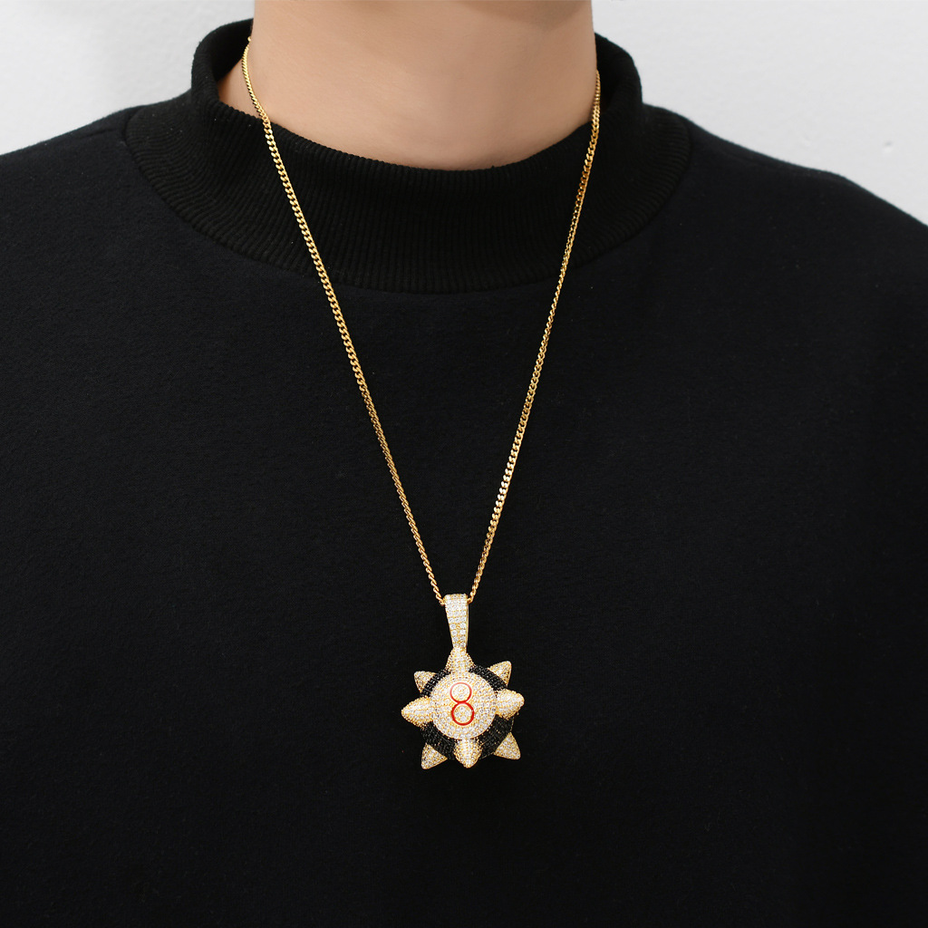 Luxury Hip Hop Jewelry Black 8 Bolas Pendant Iced Out Trendy Personalized Necklace for Men Pass the diamond tester