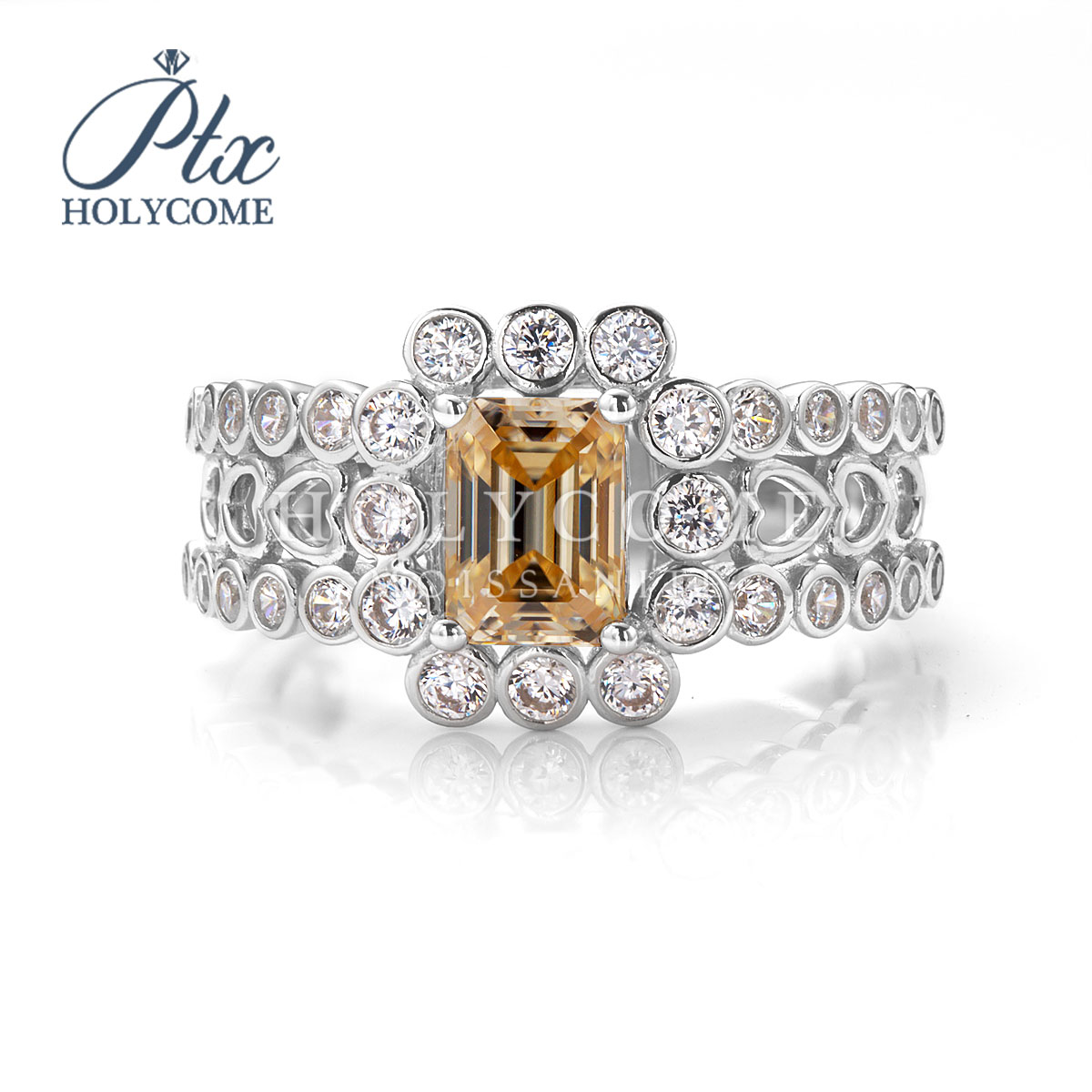 Classic 925 Sterling Silver Bridal Ring Sets Emerald Cut Champagne Moissanite Engagement Rings Vintage Promise Rings Wedding Bands for Women