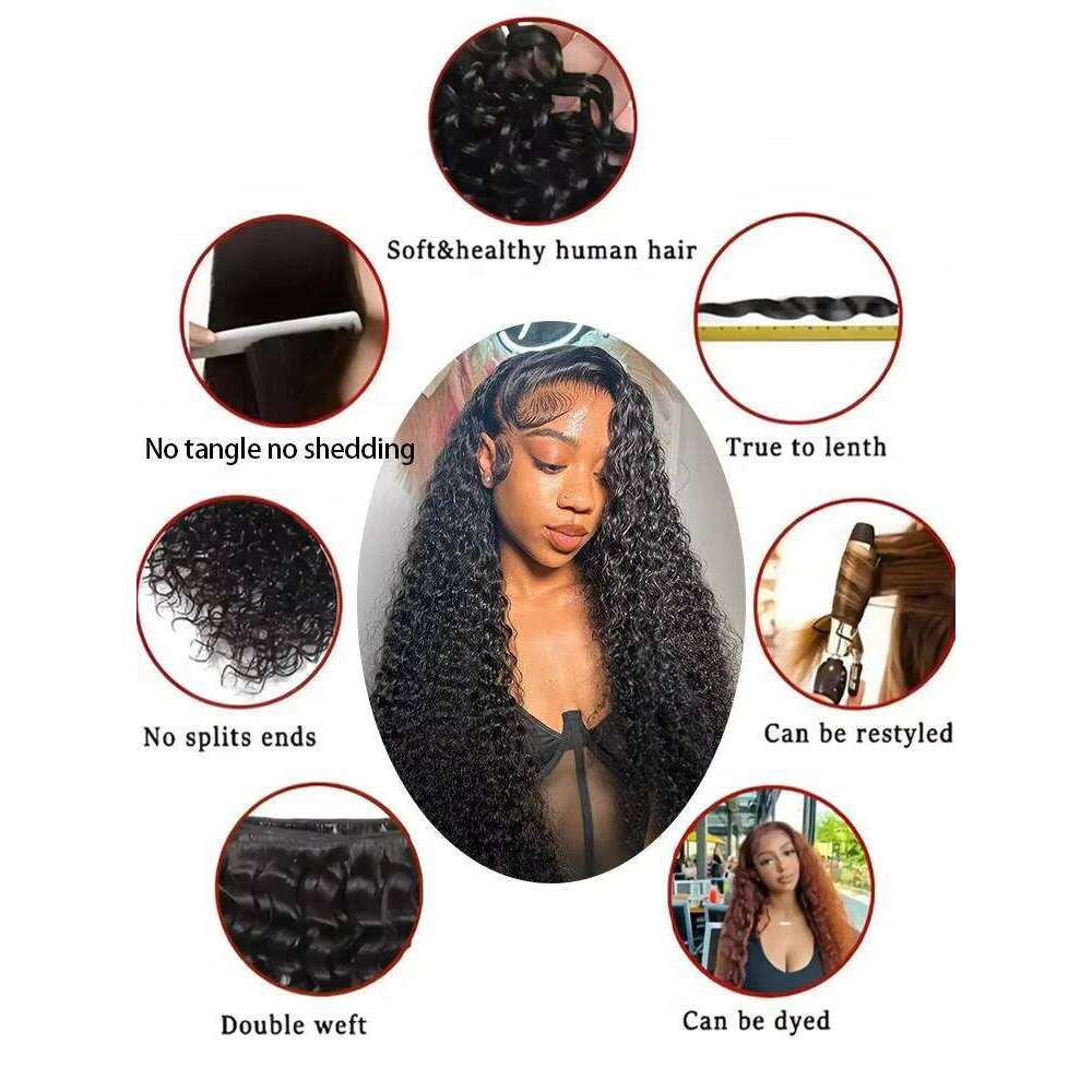 30 32 40 Inch Deep Wave Human Bundles Brazilian Virgin Remy Unprocessed Weaving Curly Hair Double Weft Drawn Extension