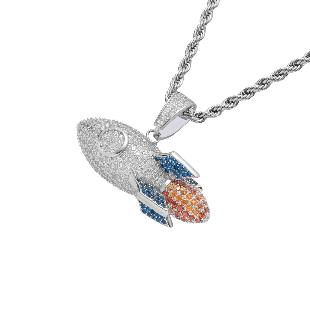 Hip Hop Jewelry 925 Sterling Silver Rocket Pendant Colorful Diamond Iced Out Cool Trendy Moissanite Necklace Pass the diamond tester