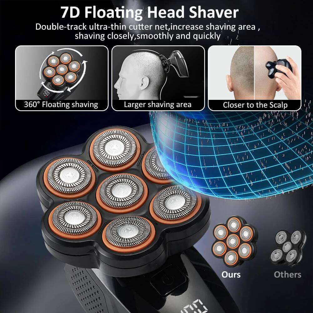 Electric Hair Trimmer 7D Floating Heads Rechargeable Waterproof Wireless Beard Razor Portable Facial Shaver Hine