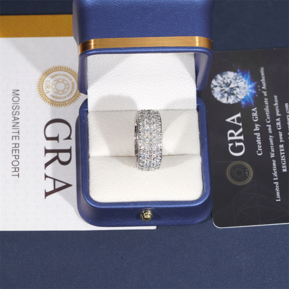 New Arrivals Luxury Jewelry Pass Diamond Tester 925 Sterling Silver Fully Iced Out VVS Moissanite Diamond Eternity Band Ring