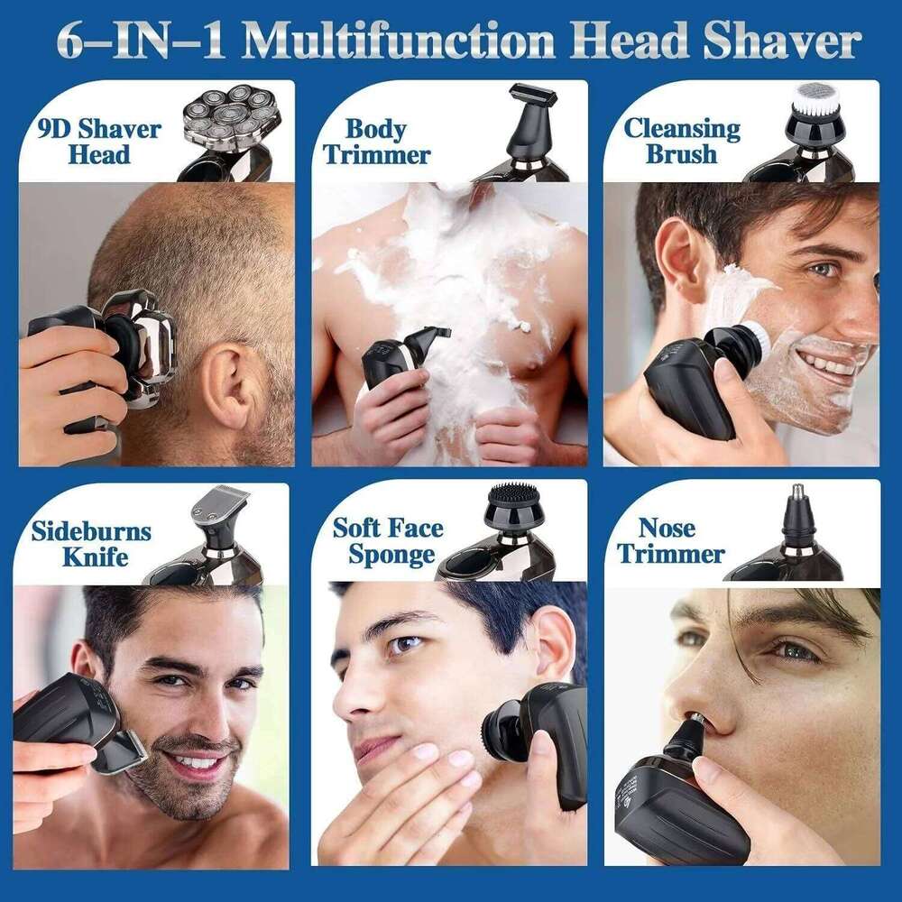 LARGNER 9D Upgraded 5-In-1 Head Shaver For Bald Men, Waterproof Wet/Dry Grooming Kit Electric