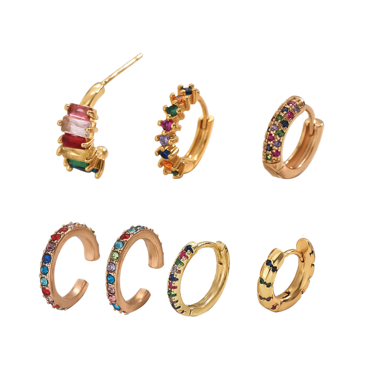 New Copper Gd-Plated Earrings For Women, Unique Design With Inlaid Corful s, Elegant Stud Earrings, Light Ear Jewelry