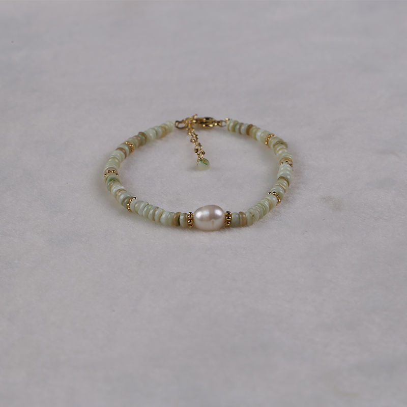 Natural Freshwater Pearls with Handmade Jade Bracelet - Elegant White Color Design