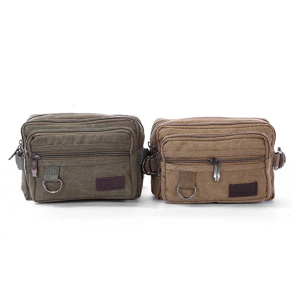 Men Travel Zipper Multi Pocket Belt Fanny Pack Vintage Canvas Large Waist Bag 250624