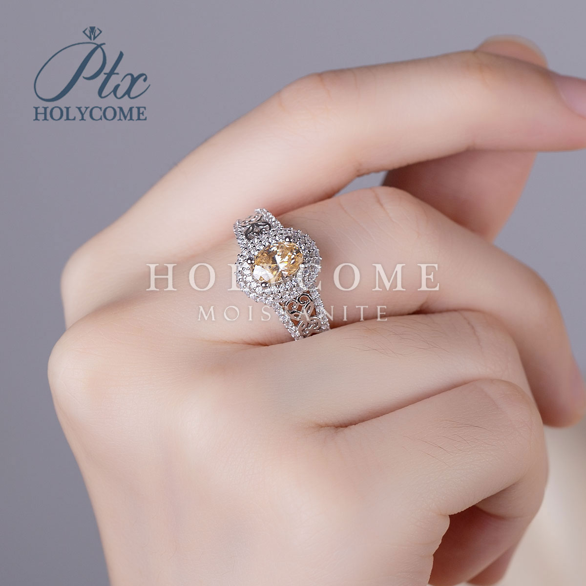 Fashion Real S925 Sterling Silver Fine Wedding Jewelry Champagne Moissanite 1ct Design Diamond Rings S925 Silver Party Gift Ring for Girls