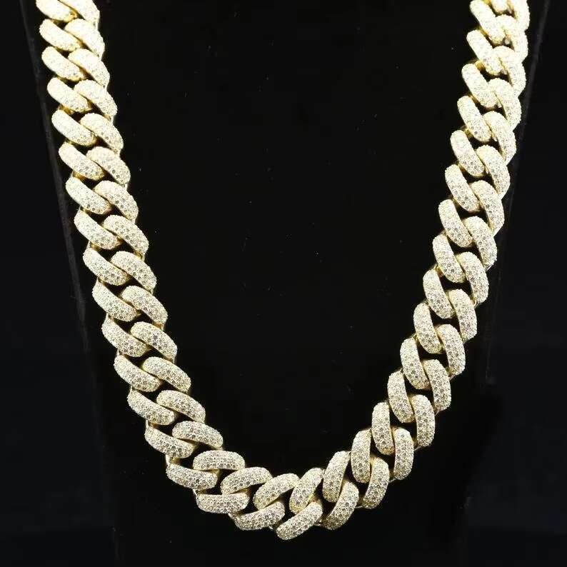 Hip Hop Jewelry Cuban Chain 18mm 3 Rows 925 Sterling Silver Sparkling Miami VVS Moissanite Cuban Link Chain