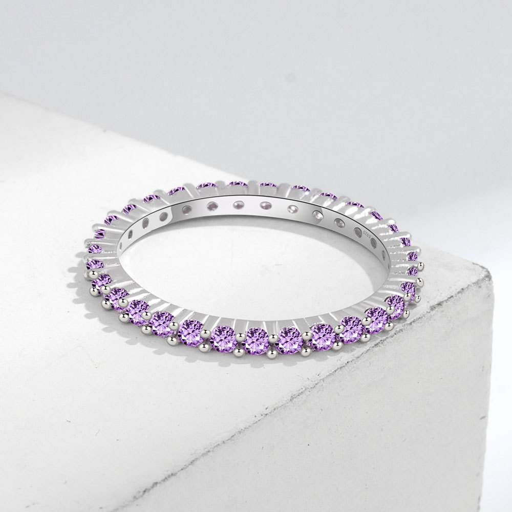 Choucong Ins Elegant Top Sell Luxury Jewelry 925 Sterling Silver Round Cut Amethyst CZ Diamond Party Women Wedding Eternity Stack Band Ring For Lover 