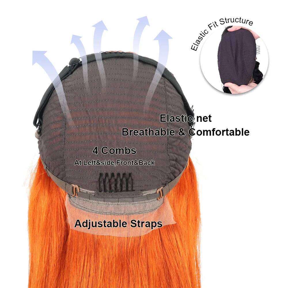 Orange Ginger 250 Density 30 32 40Inch Front 13x6 HD Lace Frontal Straight Wig 350 Colored Human Hair Wigs