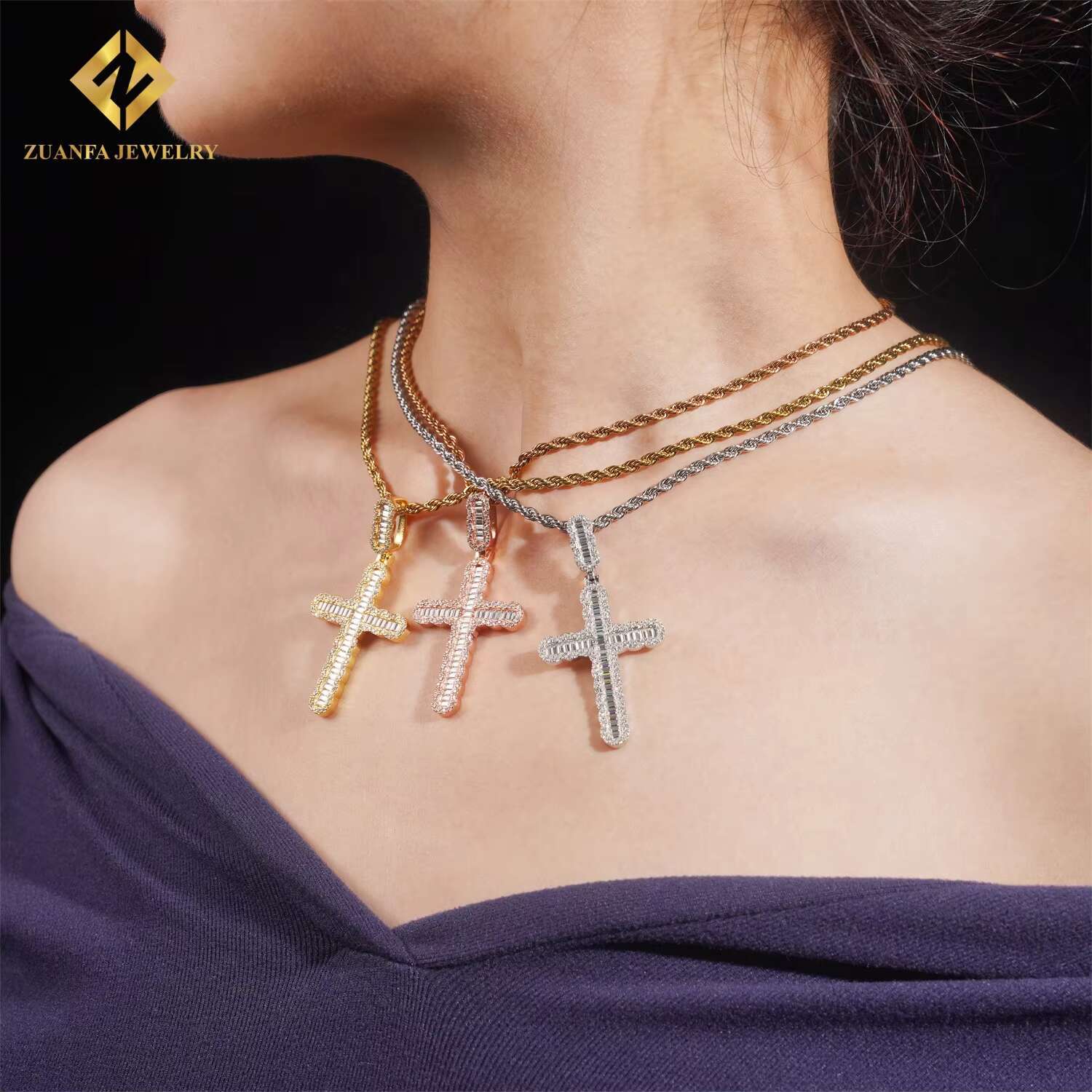 Hot Selling Popular Jewelry GRA Certificate Baguette Diamond Hip Hop Iced Out 925 Silver VVS Moissanite Cross Pendant