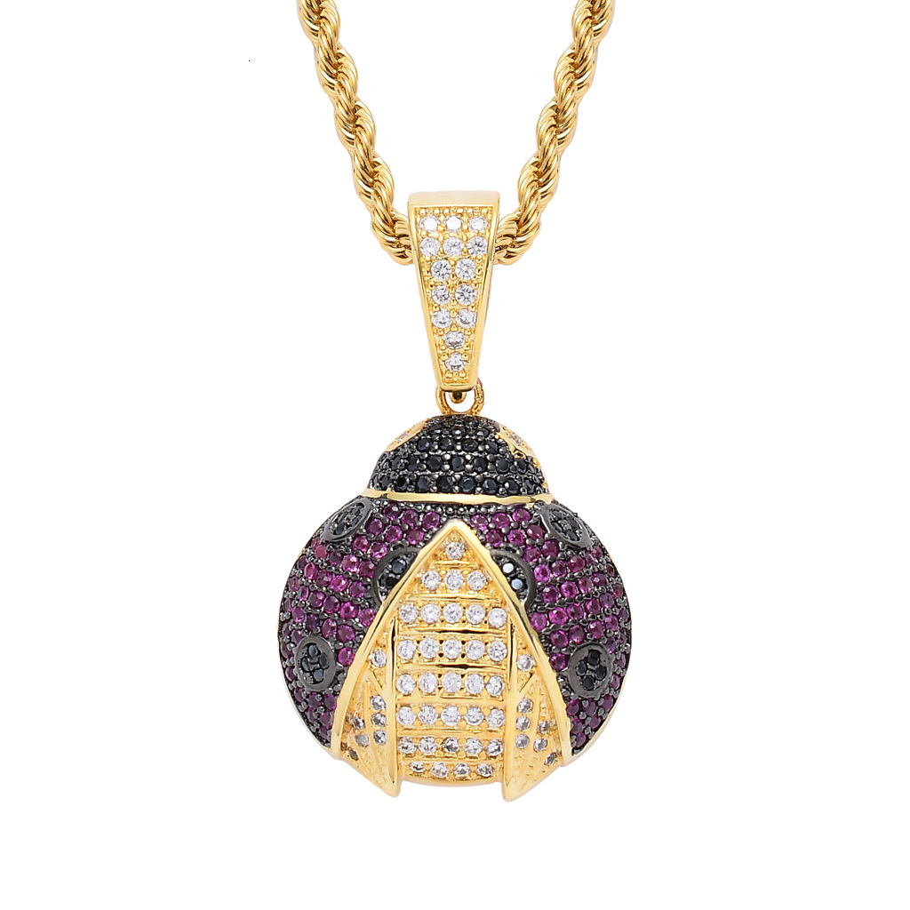 Luxury Moissanite Necklace Hip Hop Jewelry Beetle Unique Creative Pendant Ladybug Cute Unisex Necklace Pass the diamond tester
