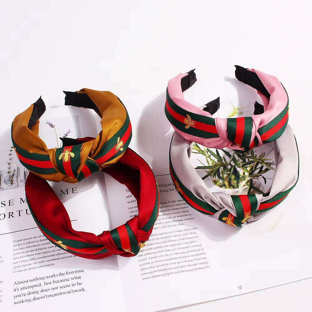 DHgadgets Headband - Wide Fabric Knot Headwrap with Bee Charm (12 Colors) for Women Girls Fashion Hair Accessories