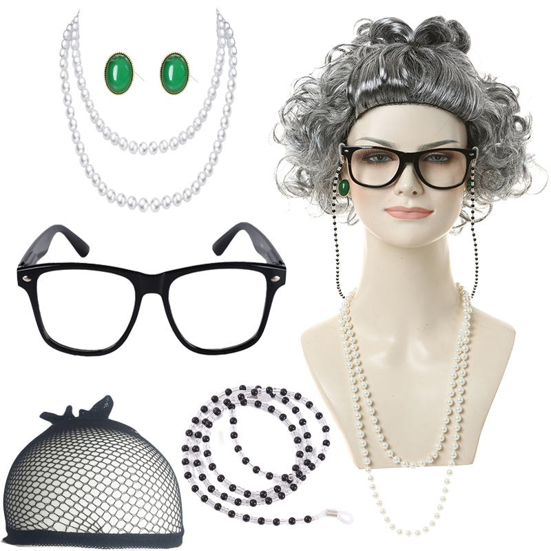 Various styles ladies dress up wigs for mother's day granny dress up grandma dress up for Halloween holiday show