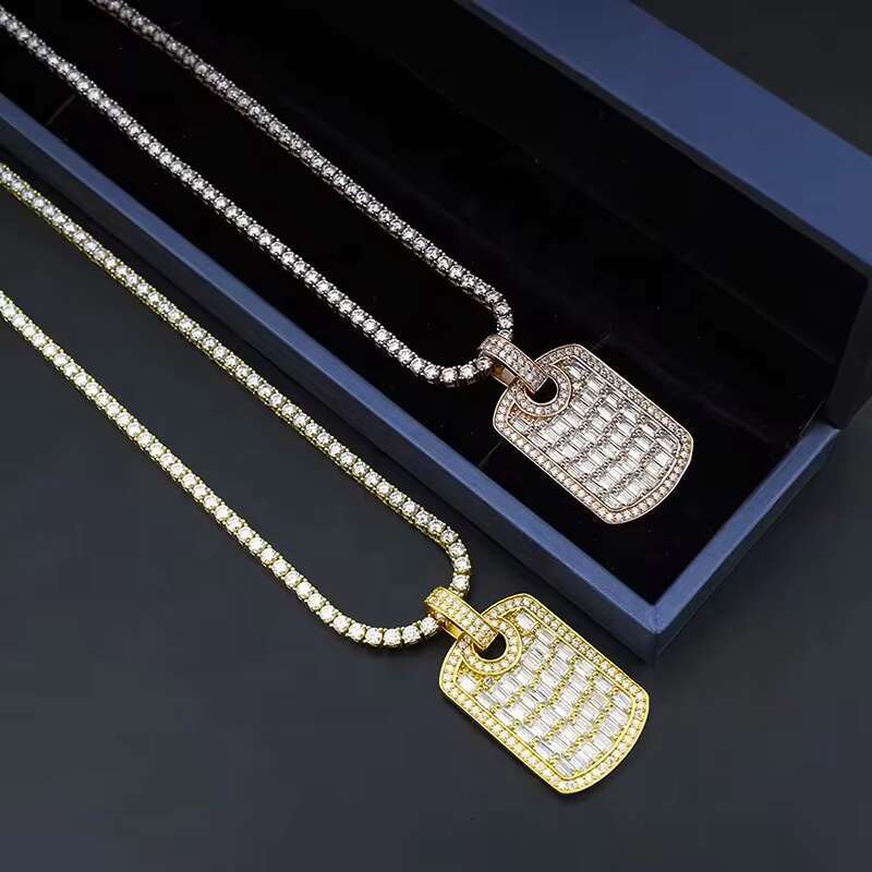 New Hip Hop Jewelry Pass Diamond Tester 925 Silver Iced Out Emerald Cut Moissanite Dog Tags Pendant for Men Women Chain Party