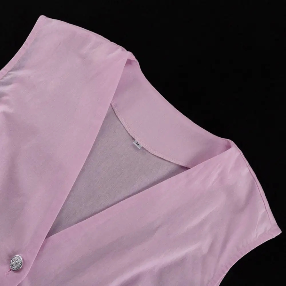 Women Loose Pink 2 Piece Sets V Neck Sleeveless Tank Top High Waist Wide Pants Suit Solid Elegant Casual Office Lady Outfits 250616