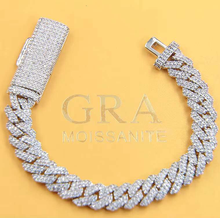 Excellent Moissanite 10mm Wide Rapper Stylish Jewelry 925 Silver Cuban Link Chain