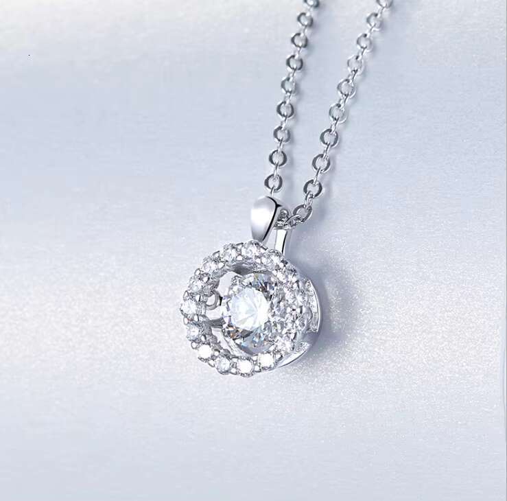 Yingma Ladies 925 Sterling Silver Pendant Necklace D VVS Grade Round Cut Diamond Moissanite Necklace for Wedding Engagement