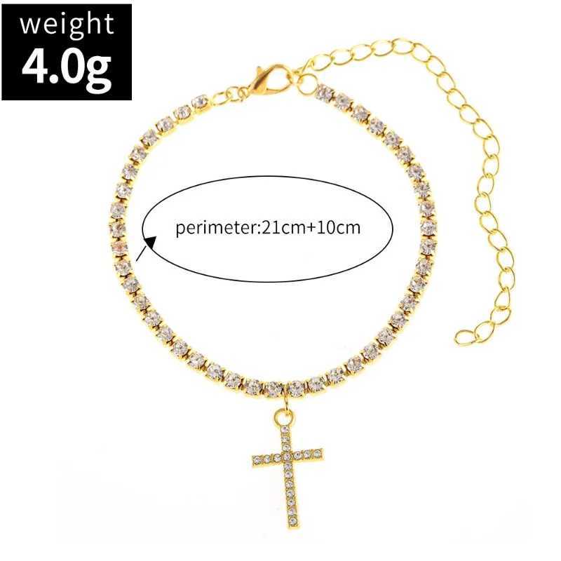 Hot Sale in Europe and America Fashion Elegant Sparkling Rhinestone Cross Anklet Summer Beaches Holiday Party Minimalist Jewelry U250624